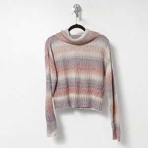 Stitch & Pine Fall Rainbow Chunky Knit Cowl Turtleneck Sweater‎ Pink Lavender